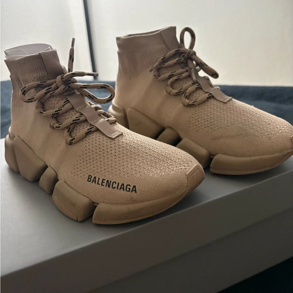 Balenciaga women Sock Sneakers in Tan Knit - Picture 2 of 5